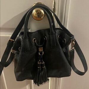 Micheal kors  Leather Camden Draw string tassel black leatherwith long strap